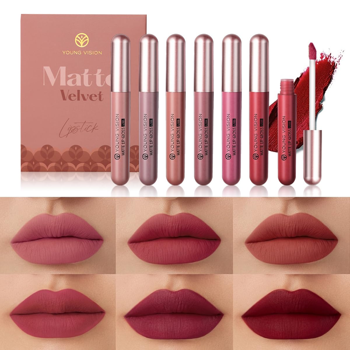 6-Pc Matte Long-Lasting Nude Liquid Lipstick Set, Long-Lasting