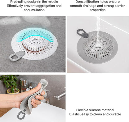 2 Pcs Silicone Drain Strainer, Pull-Tab Hair Catcher for Bathroom & Kitchen