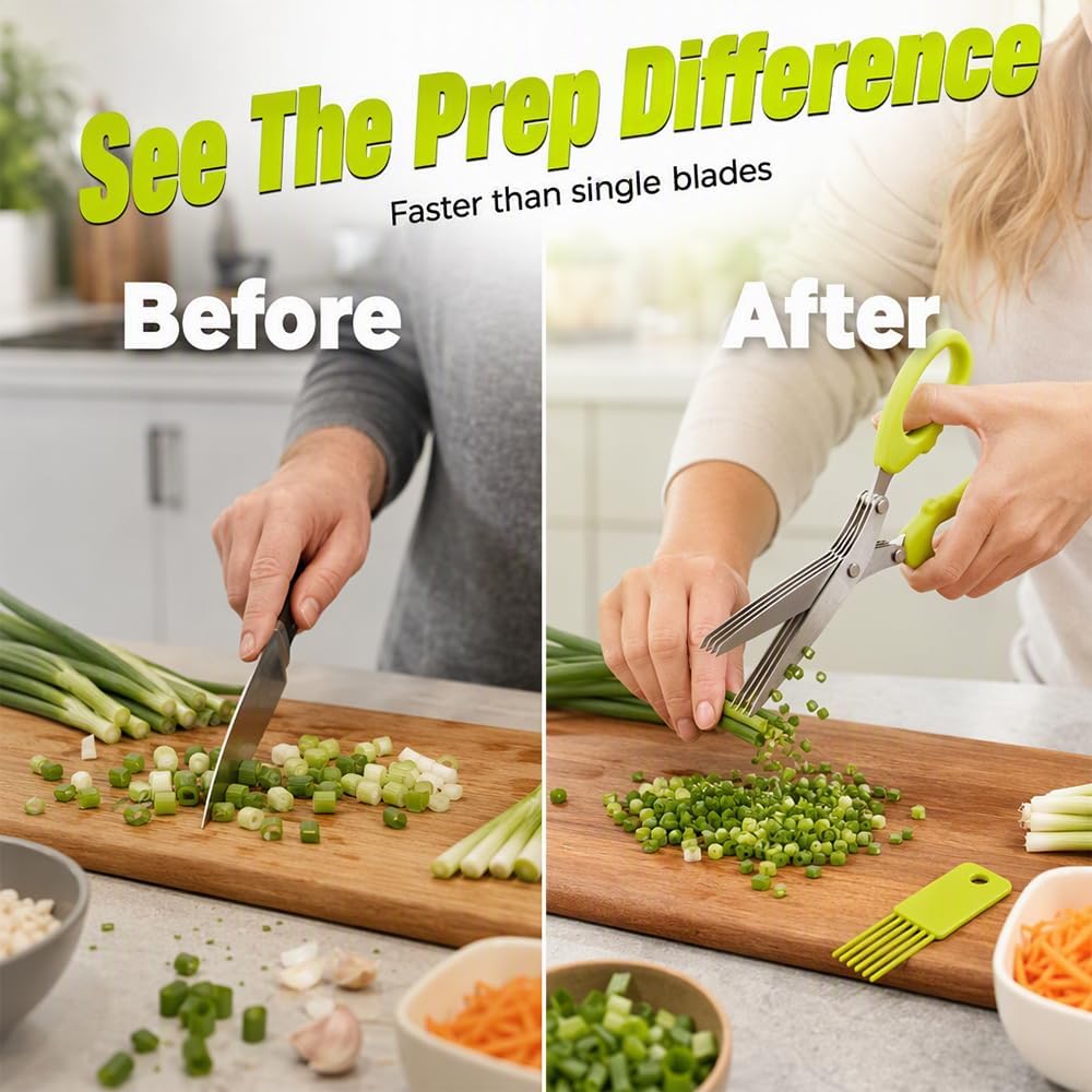 5-Blade Stainless Steel Kitchen Herb Scissors Multipurpose Chopper