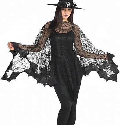 Black Magic Spider Web Bat Cloak - Halloween Cosplay Shawl