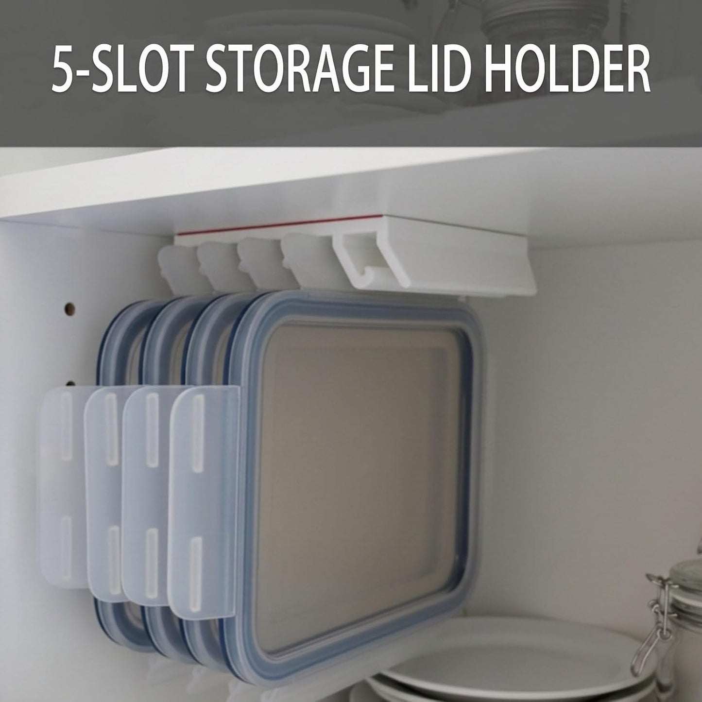 Food Container Lid Organizer with 5 Dividers