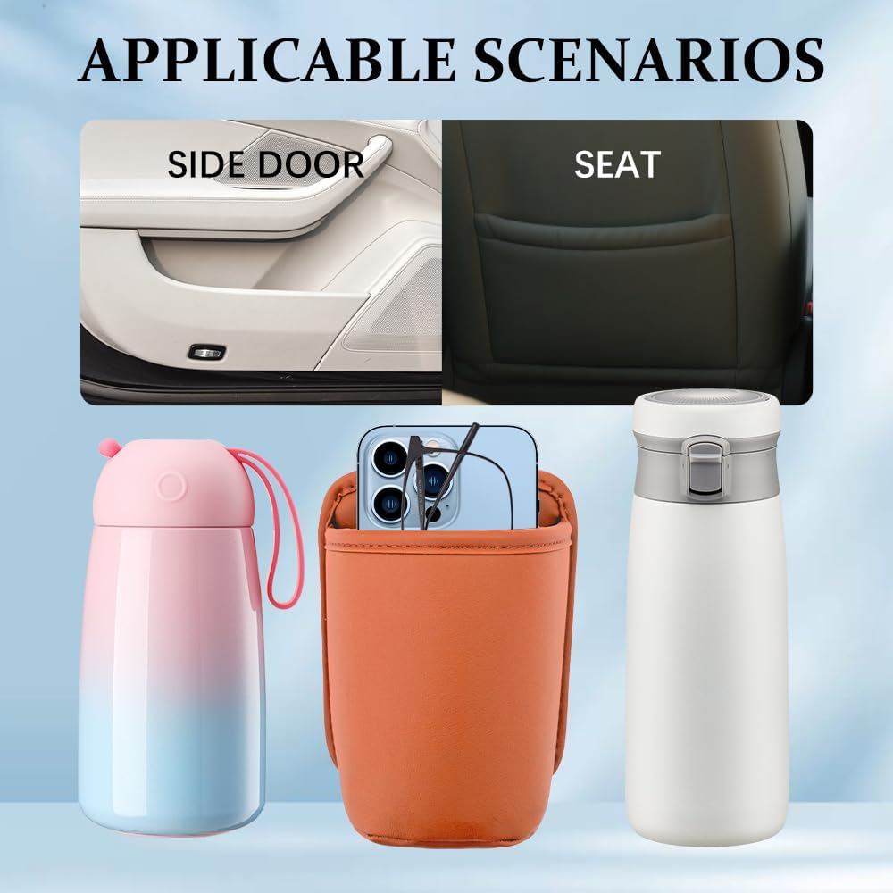 Clip-On Car Cup Holder, PU Leather, No-Drill Waterproof Scratch-Resistant