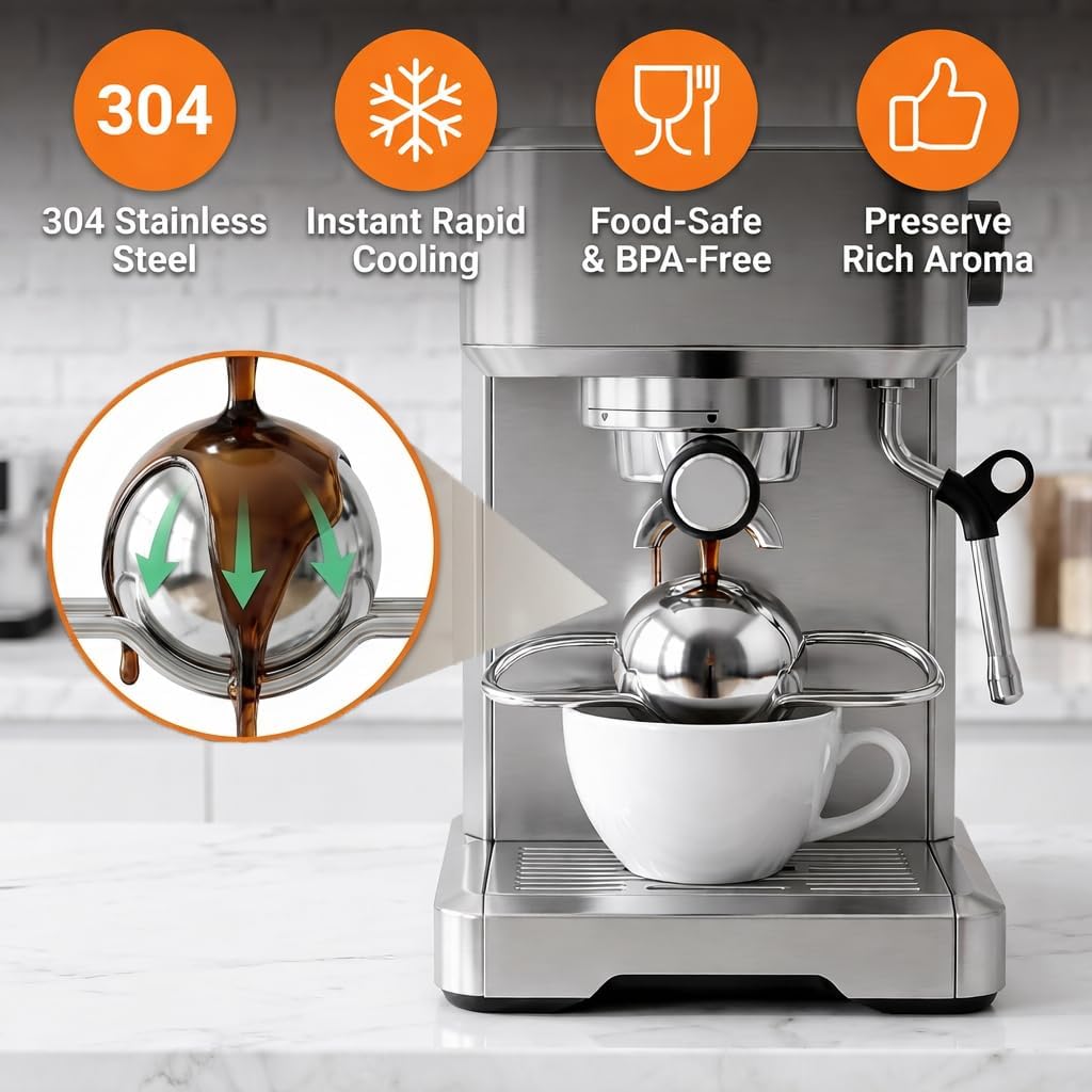 2 Pack Stainless Steel Espresso Frozen Balls（Small Size & Large Size） – Metal Cooling Balls for Espresso, Iced Coffee & Tea
