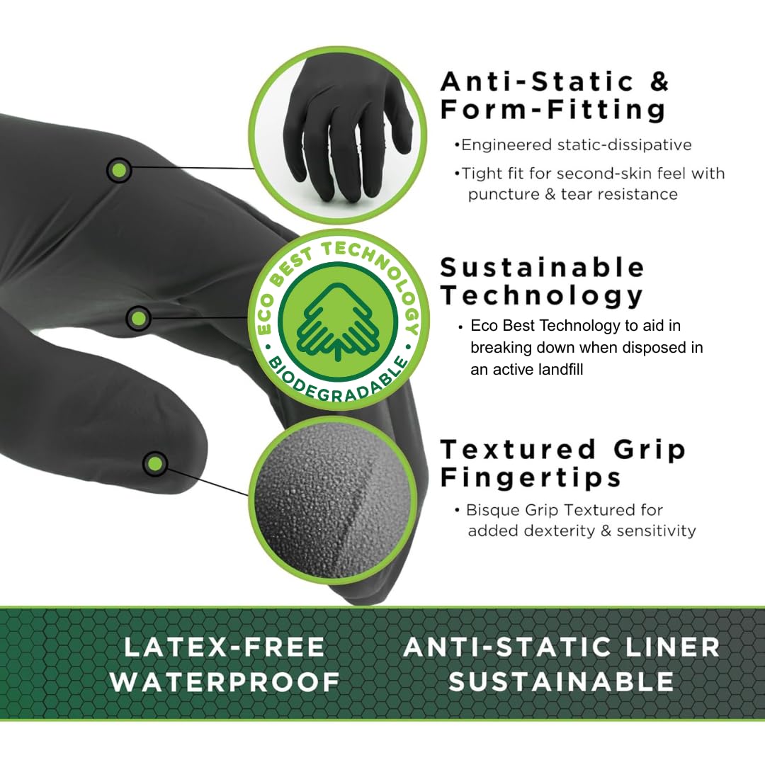 20 Pcs Black Nitrile Exam Gloves – 6 Mil Heavy Duty, Latex-Free Disposable Gloves