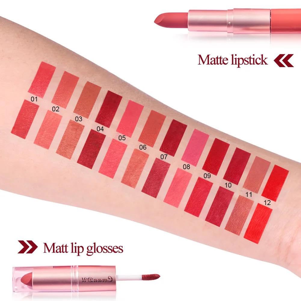 2-in-1 Matte Lipstick & Lip Gloss 3-Piece Set – Matte Finish