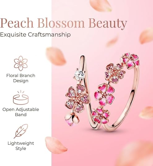 Peach Blossom Ring - Pink Peach Blossom Flower Branch Open Ring