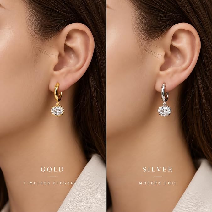 Women's Oval Zircon Earrings - Fashionable Artificial Gemstone Jewelry