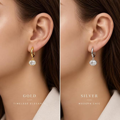 Women's Oval Zircon Earrings - Fashionable Artificial Gemstone Jewelry