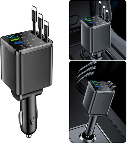 108W 6 in 1 Super Fast Car Phone Charger with 3 Cords 31.5INCH, USB C Car Charger Adapter