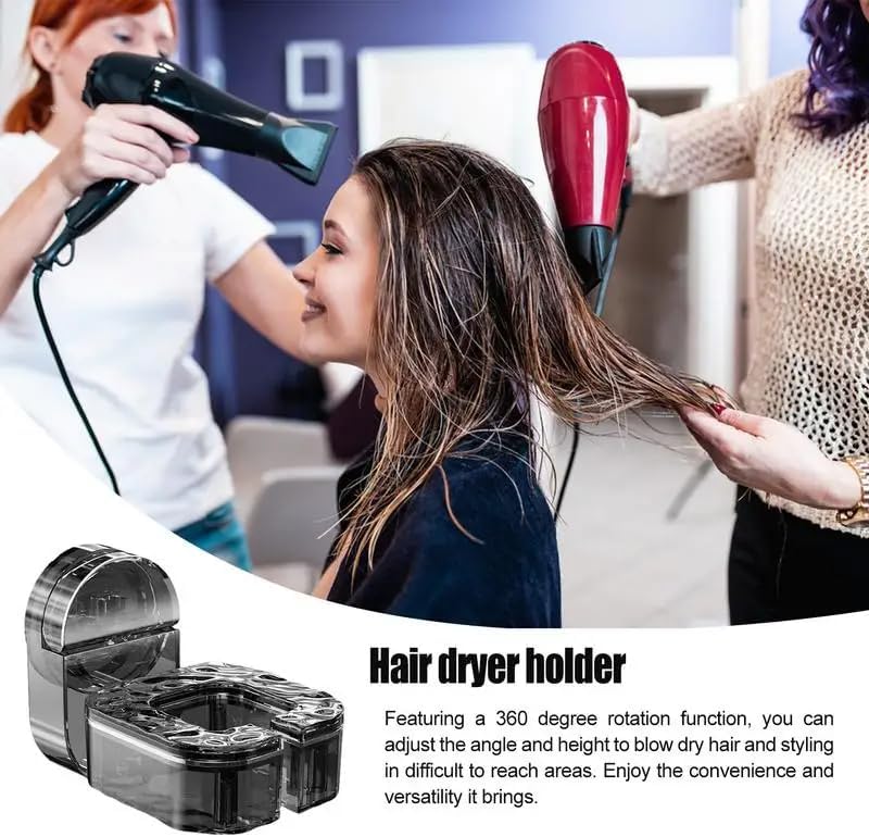 Hair Dryer Holder - Wall Mounted, Powerful Suction Cup, Rotating