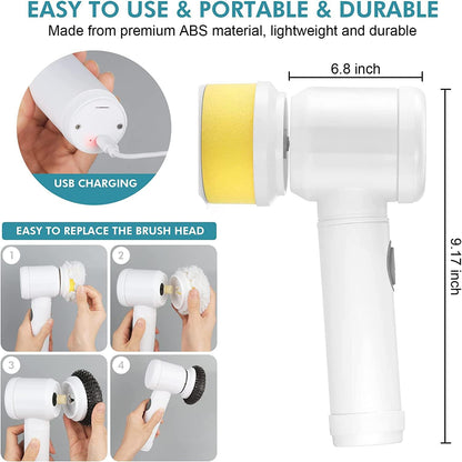 Electric Spin Scrubber with 5 Replaceable Brush Heads for Cleaning Kitchen Dish Sink Tub Floor Wall Tile Window