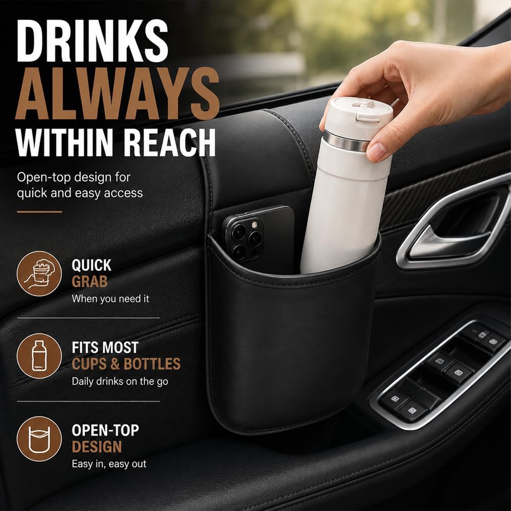 Car Door Storage Pocket Leather Seat Side Organizer Cup Holder