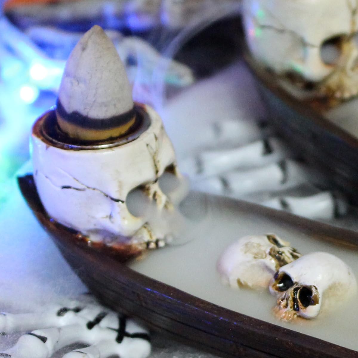 Gothic Skull Incense Burner Cones Skeleton Boat Candle Holder