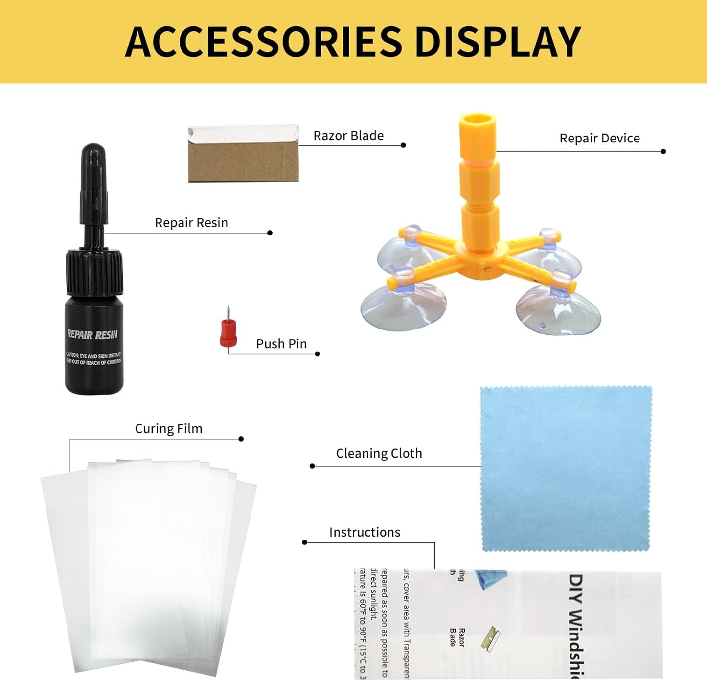 Windshield Chip Repair Kit, Quick Fix Windshield Repair Kit with Durable Fast Curing Resin