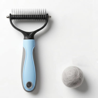 Double-Sided Deshedding Comb for Dogs & Cats – Stainless Steel Pet Grooming Tool with Non-Slip Handle
