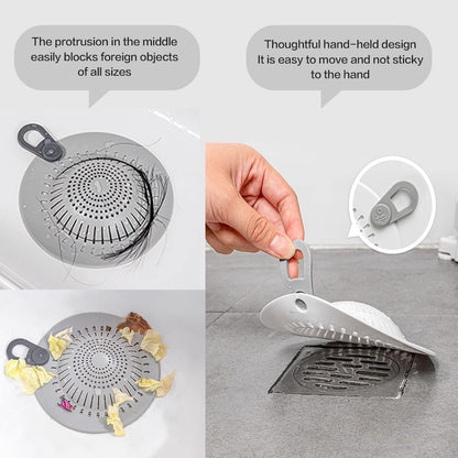 2 Pcs Silicone Drain Strainer, Pull-Tab Hair Catcher for Bathroom & Kitchen