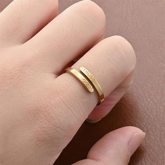 3 Pack "Trust God" Cross Ring– Adjustable Stainless Steel Religious Faith Ring