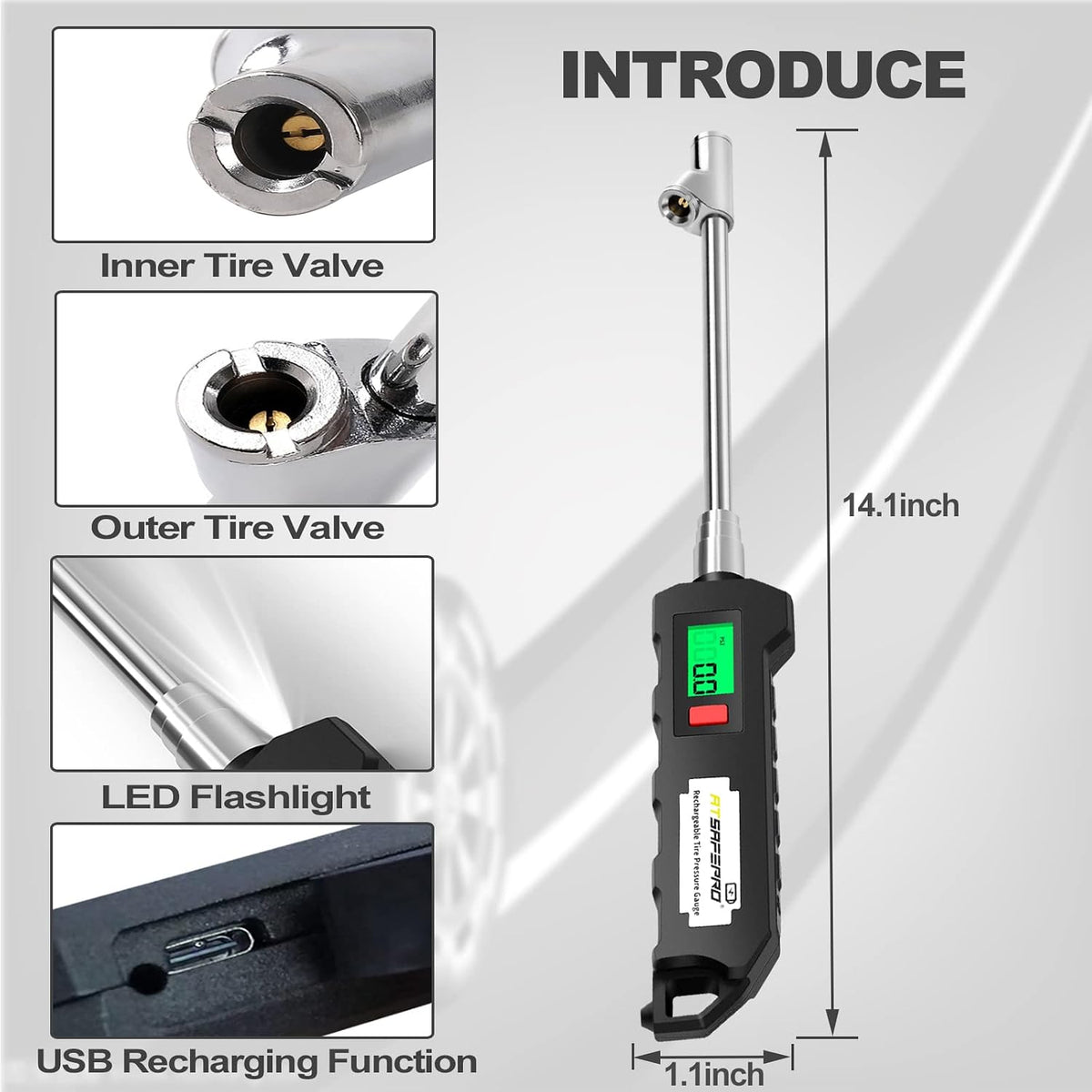 Digital Tire Pressure Gauge - 230 PSI Wide Range