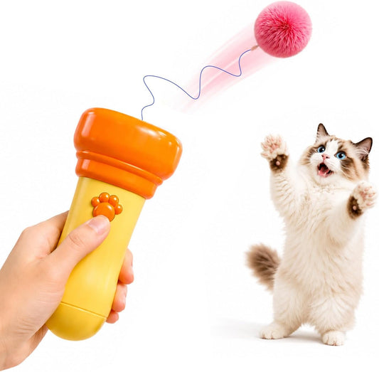 Cat Balls Fetch Toy with Retractable Rope and Fuzzy Ball