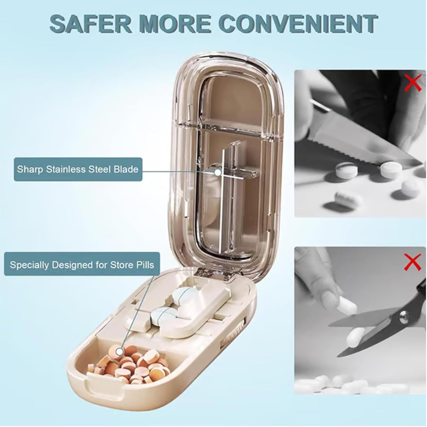 Pill Cutter Splitter for Cutting Multiple Pills, 1/2 1/4 Pill Cutter Splitter for Small and Tiny Pills