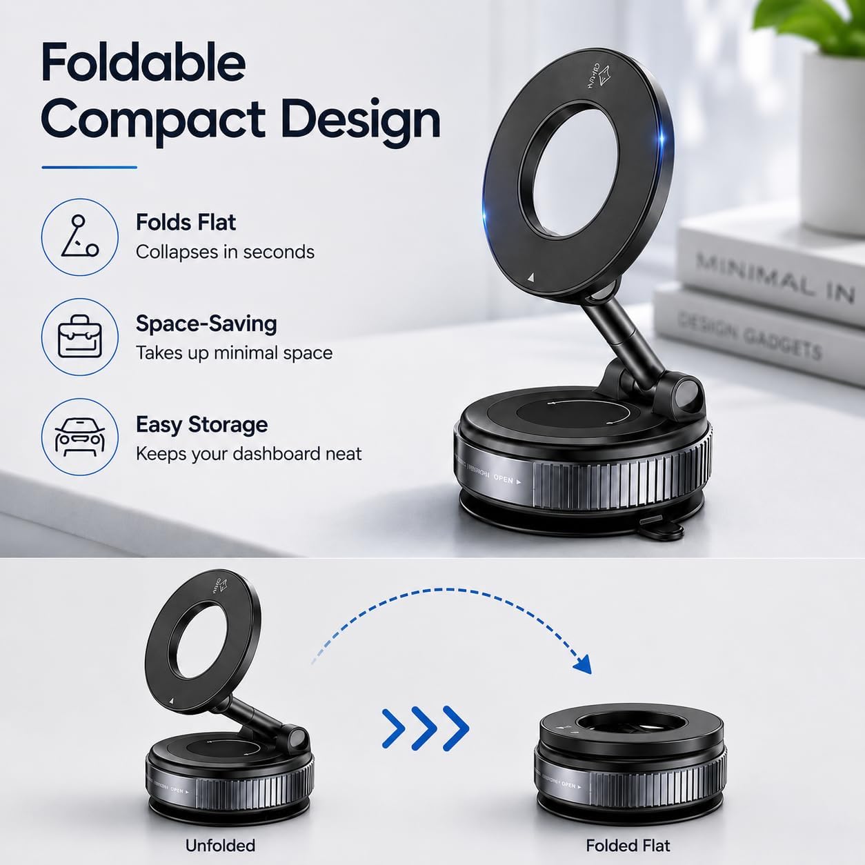 MagSafe Magnetic Car Phone Holder – 2-in-1 360° Rotating Suction Cup Mount for Dashboard & Windshield