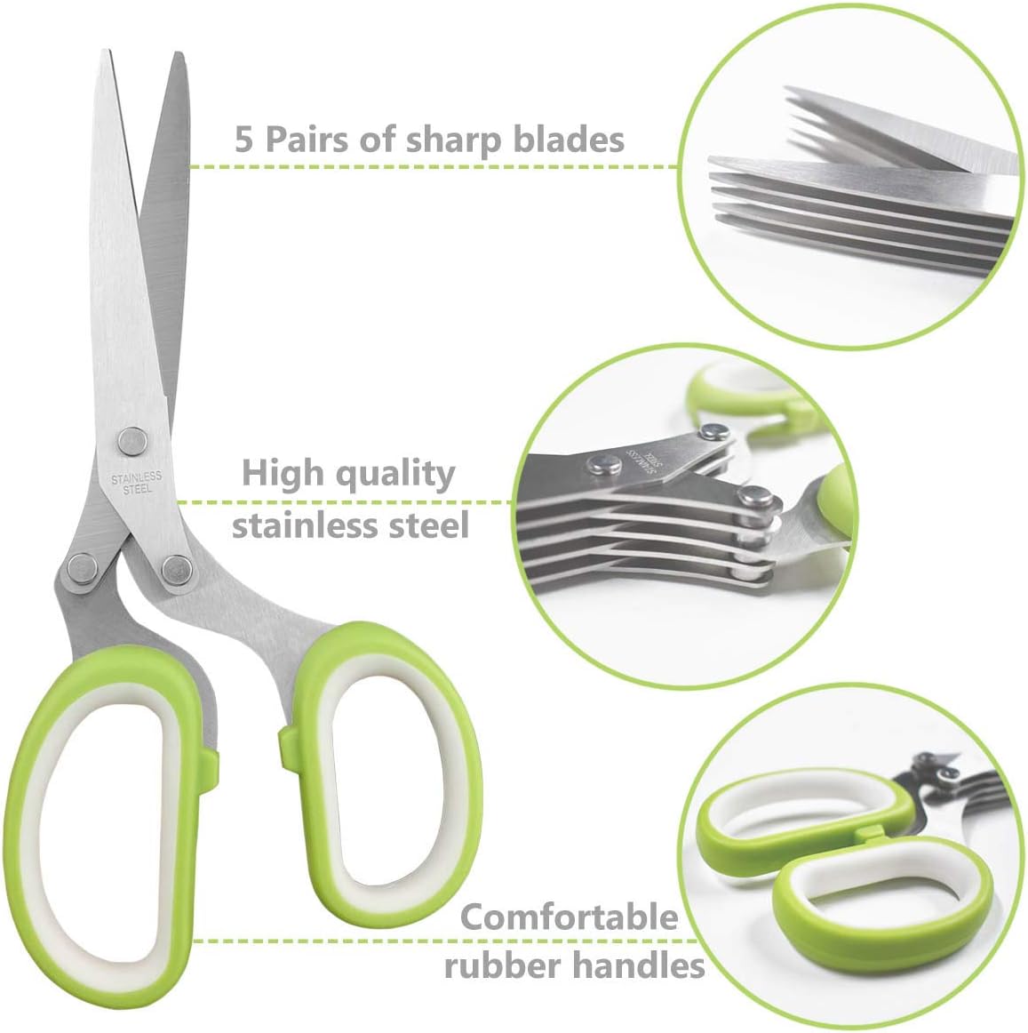 5-Blade Stainless Steel Kitchen Herb Scissors Multipurpose Chopper