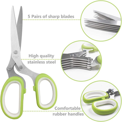 5-Blade Stainless Steel Kitchen Herb Scissors Multipurpose Chopper