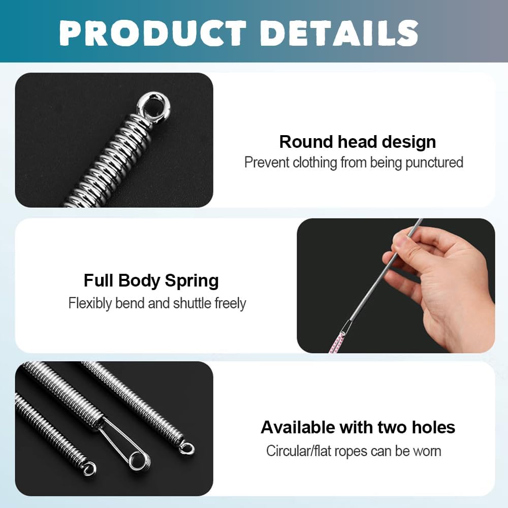 2 Pcs Stainless Steel Spring Rope Threader Tool for Easy Elastic Cord and Drawstring Threading