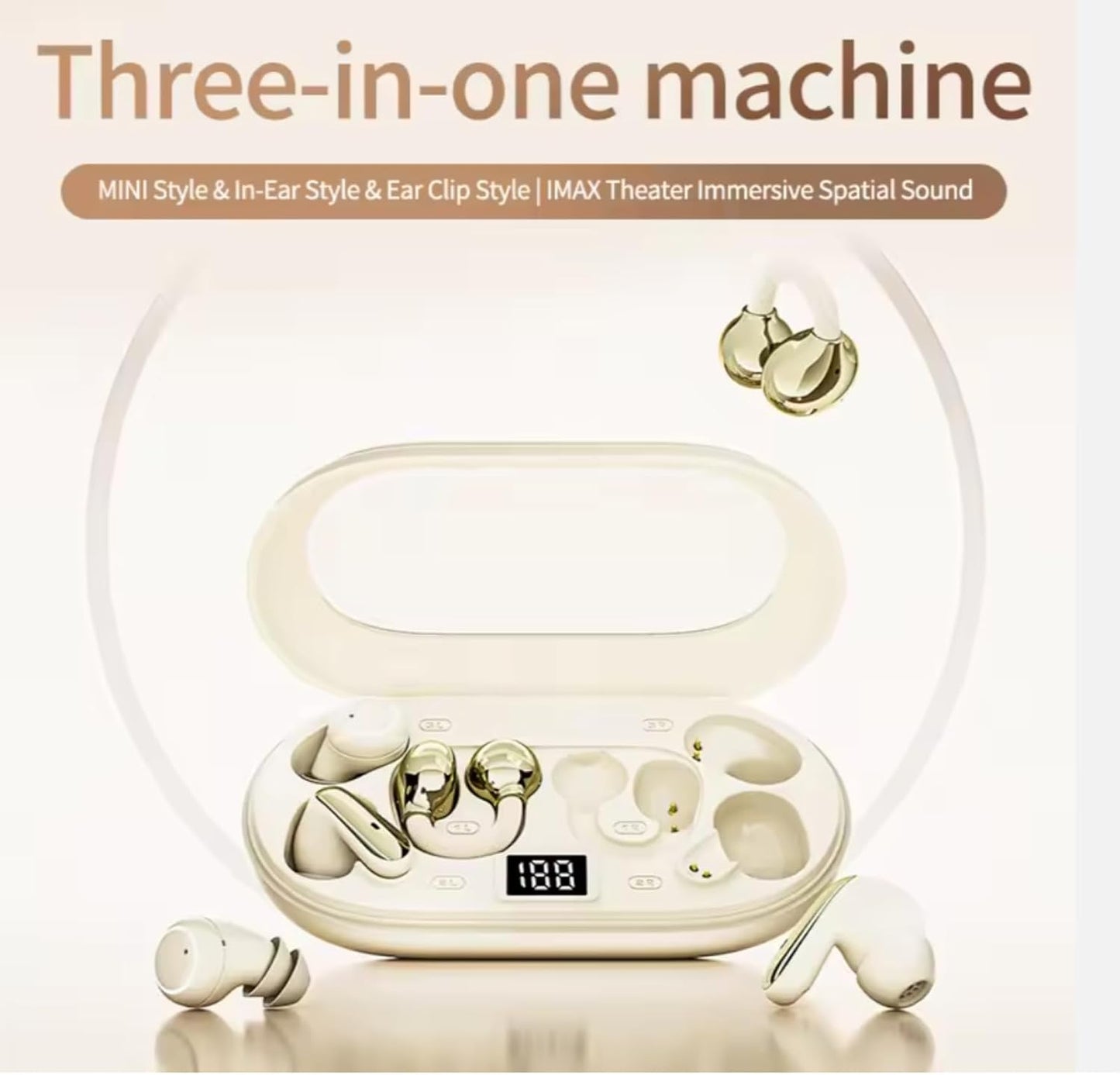 3-in-1 In-Ear, Short-Stem, and Clip-On Styles Wireless Bluetooth Earbuds