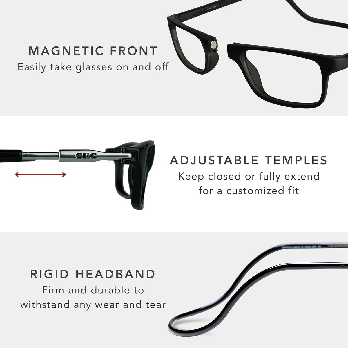 Snap Magnetic Bridge Front Connect Reading Glasses Blue Light Lens