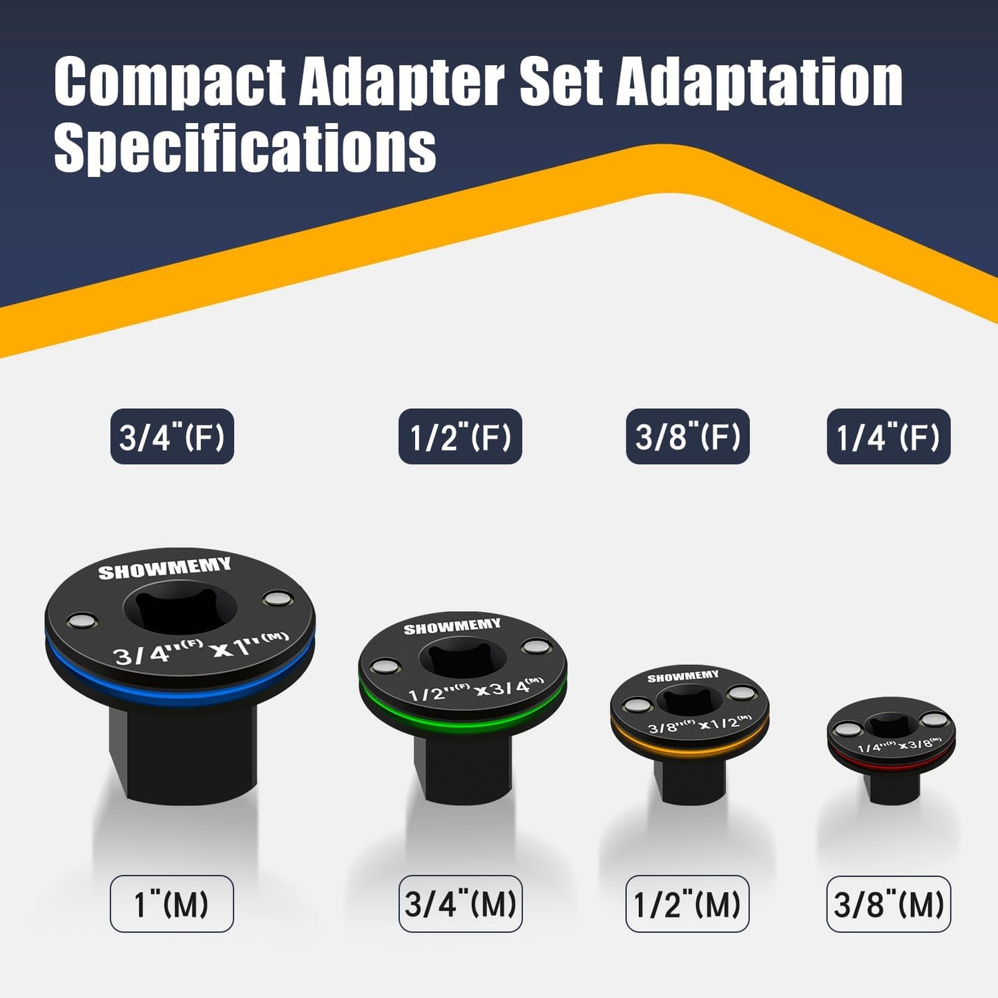4PC Magnetic Socket Converters Cr-Mo Steel for Tight Spaces, 1/4"–3/8"–1/2"–3/4"–1"