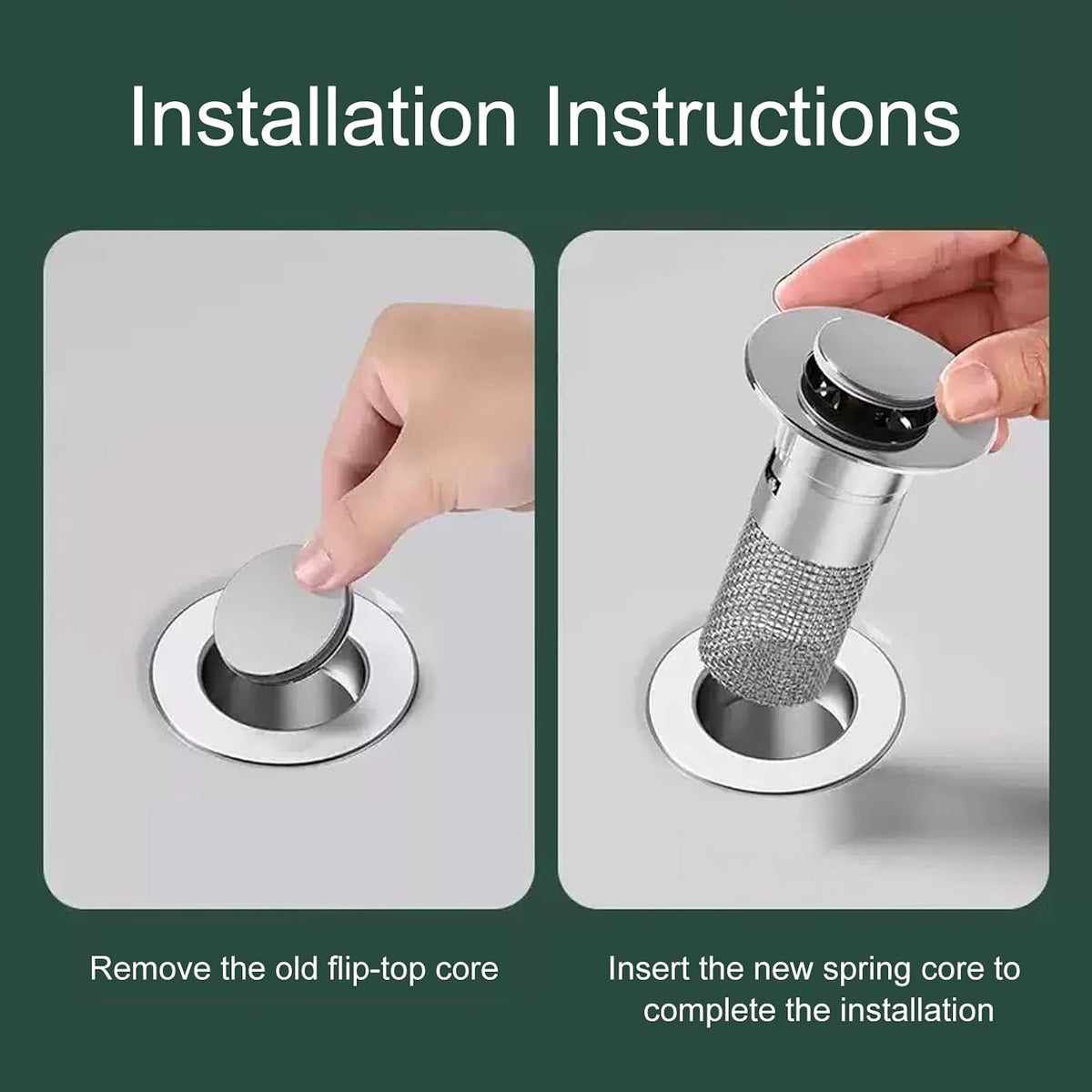 2Pack Sink Stopper Strainer - Pop-Up Drain with Removable Stainless