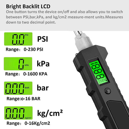 Digital Tire Pressure Gauge - 230 PSI Wide Range
