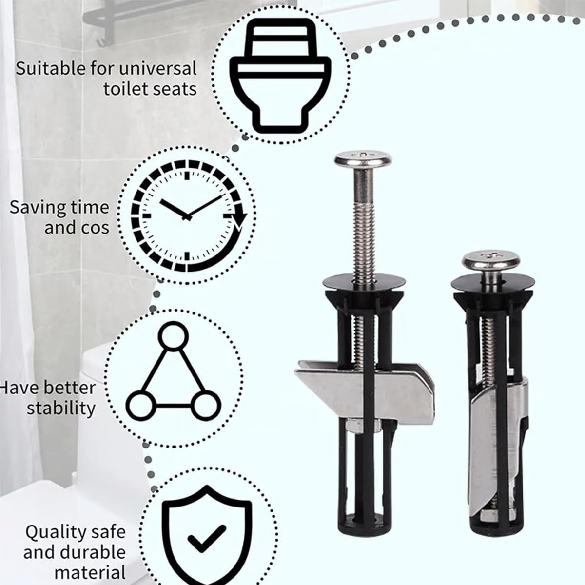 Universal Toilet Seat Bolt Kit, Toilet Seat Replacement Parts Kit-4 Pack