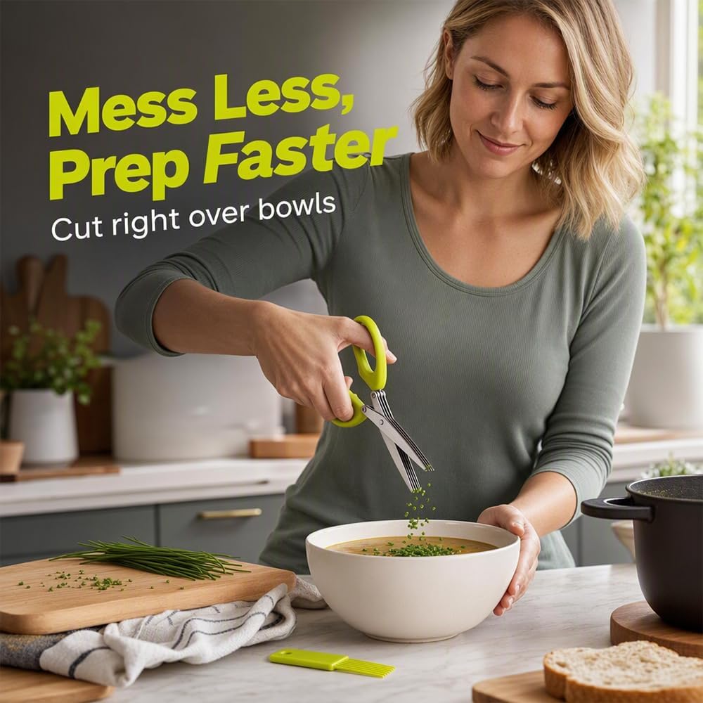5-Blade Stainless Steel Kitchen Herb Scissors Multipurpose Chopper