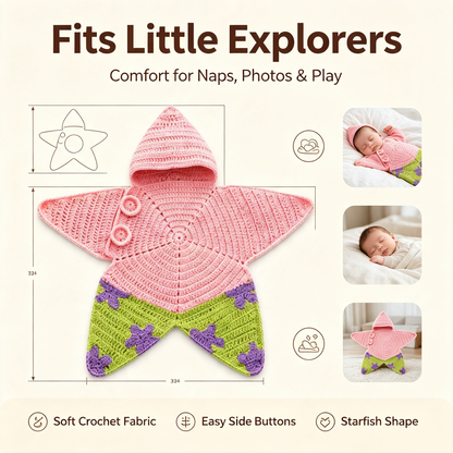 Crochet Star-Shaped Baby Swaddle | Hooded Design