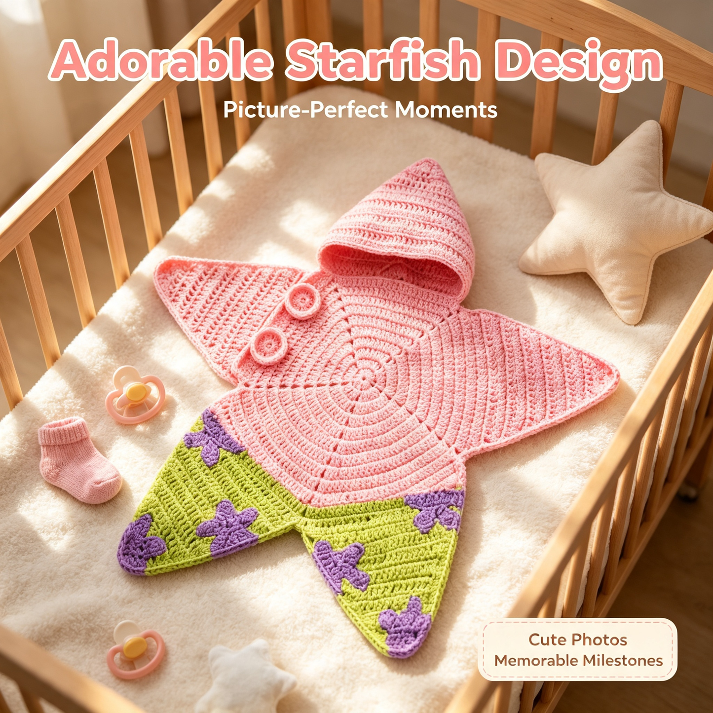 Crochet Star-Shaped Baby Swaddle | Hooded Design