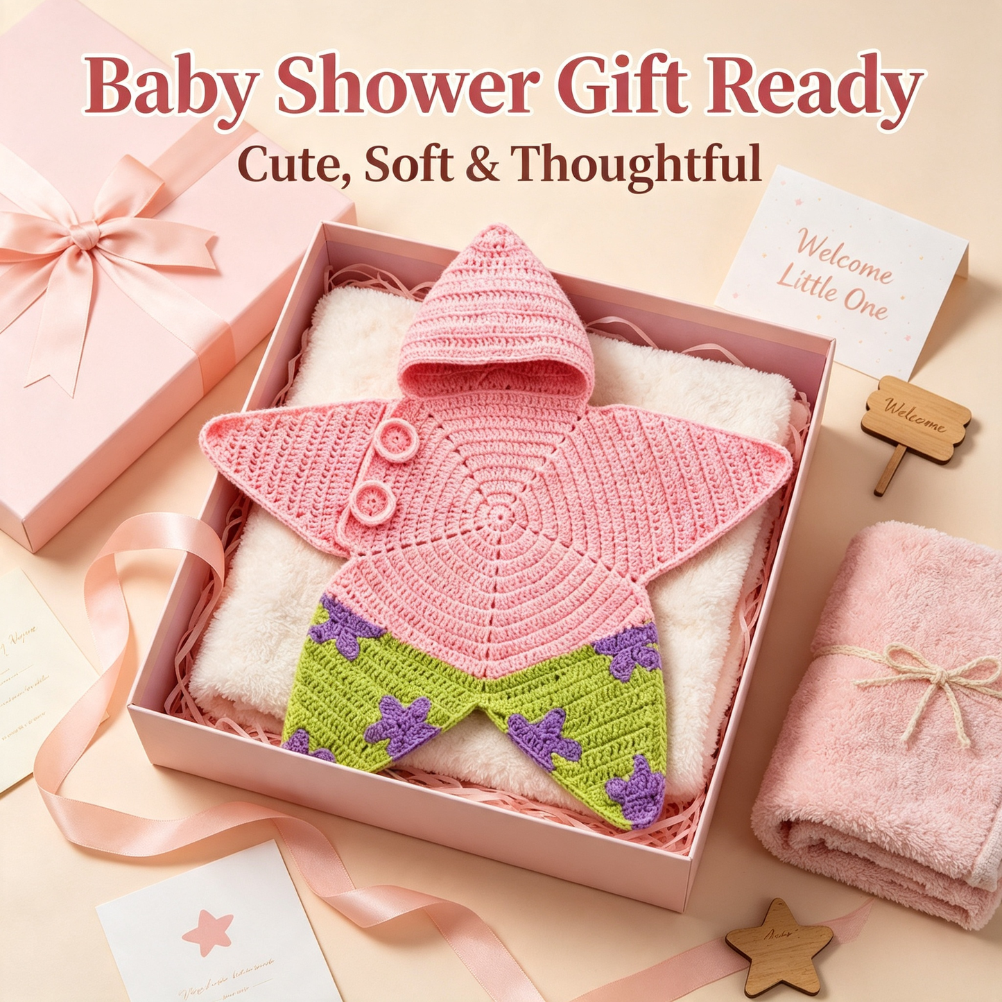Crochet Star-Shaped Baby Swaddle | Hooded Design