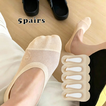5 Pairs Ultra Thin Liner Socks Non Slip No Show Socks Womens Lightweight Breathable