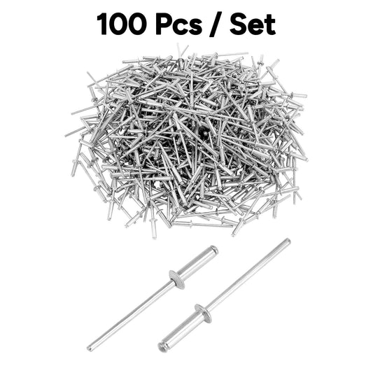 100Pcs  Aluminum Open End Blind Rivets，Aluminum Grip and Steel Mandrel Set