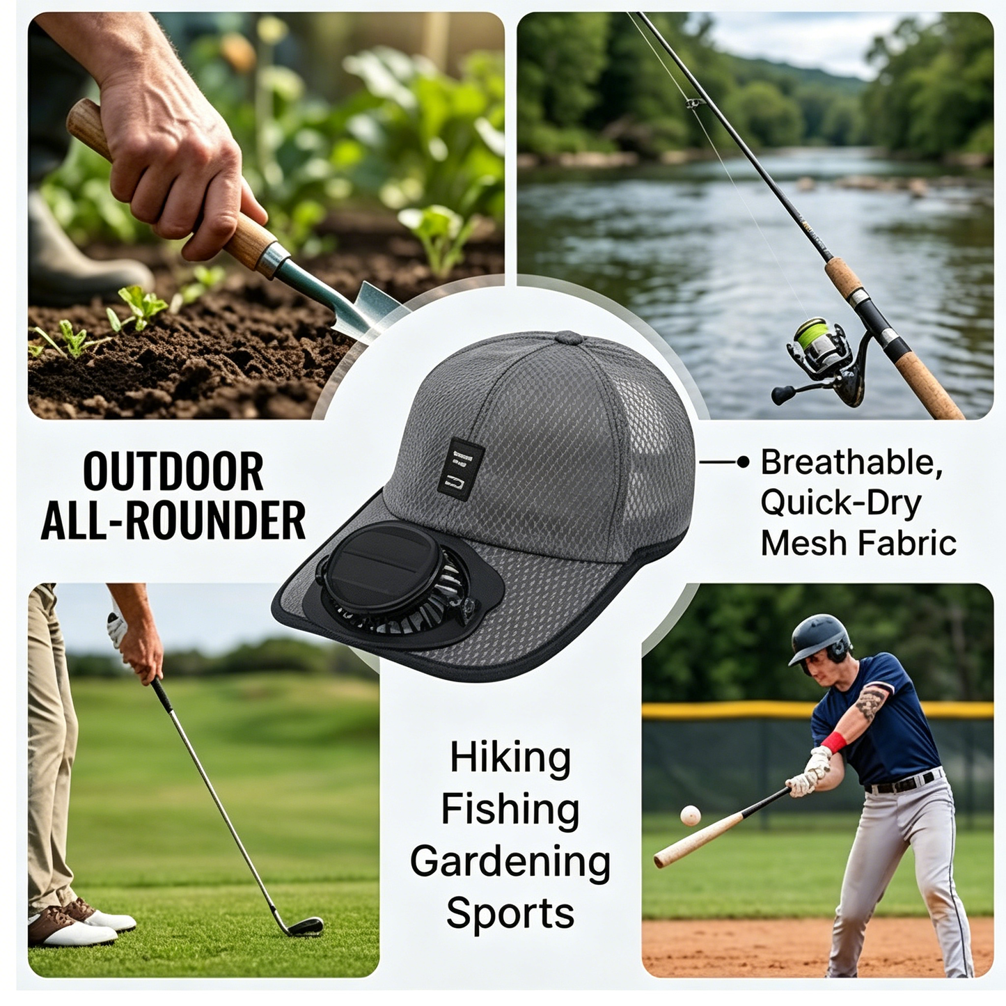 Solar Rechargeable Fan Cap – 3-Speed Hands-Free Cooling Hat with USB Charging for Outdoor Use