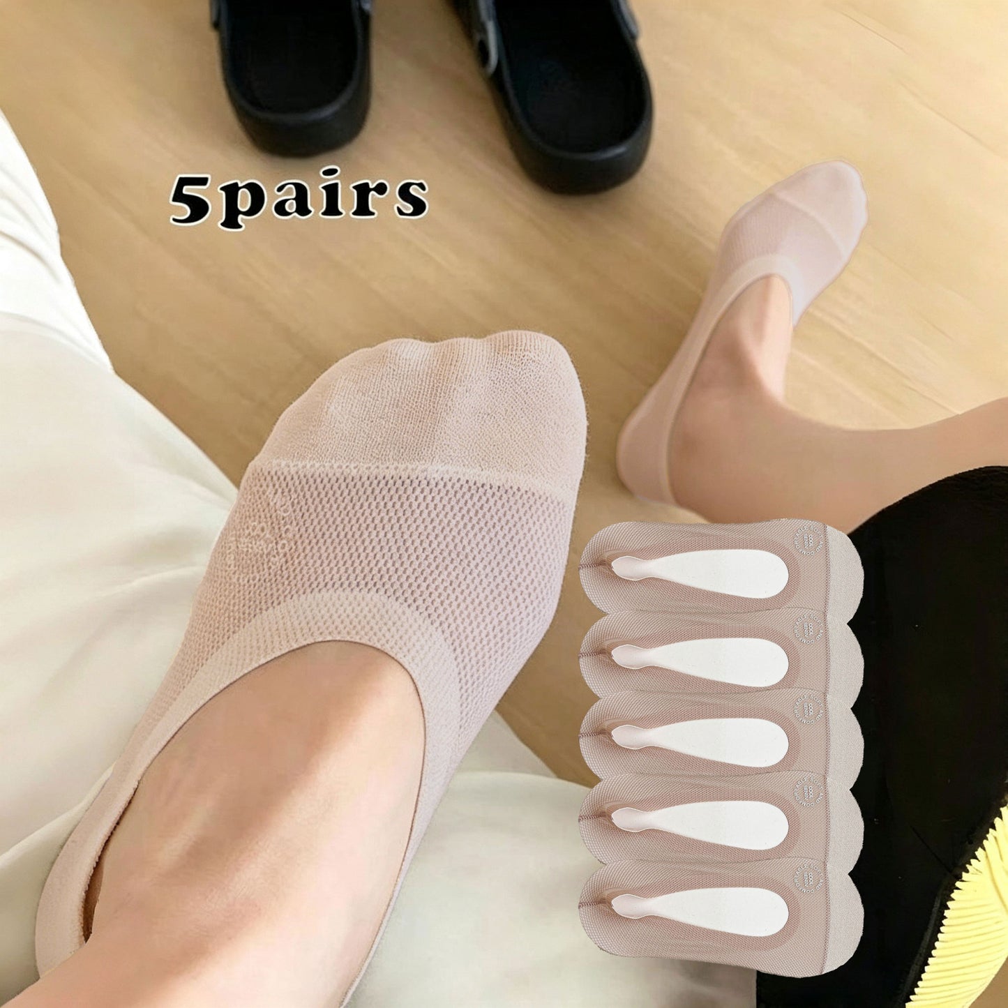 5 Pairs Ultra Thin Liner Socks Non Slip No Show Socks Womens Lightweight Breathable