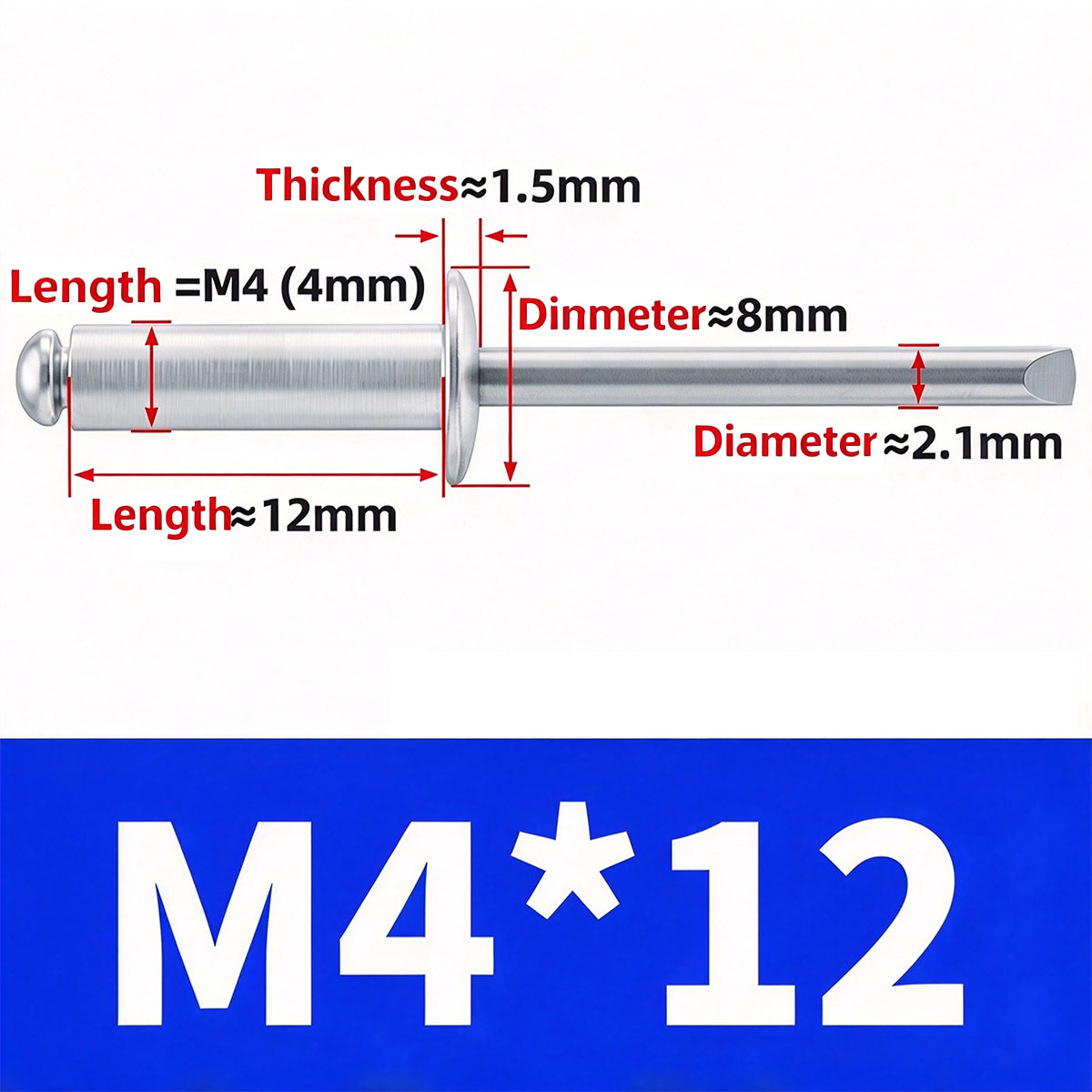 100Pcs  Aluminum Open End Blind Rivets，Aluminum Grip and Steel Mandrel Set