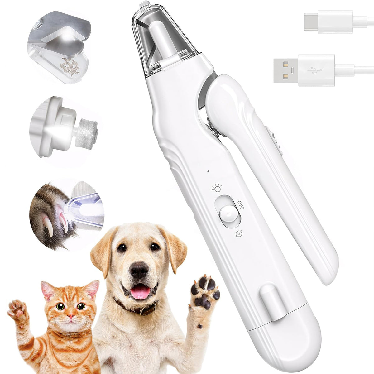Dog Nail Clippers with Light & Grinder