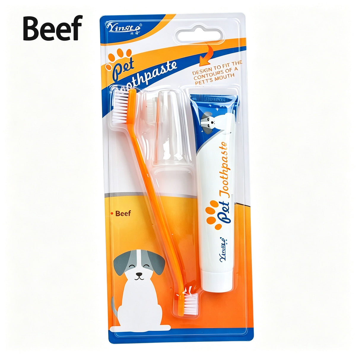 Beef-Flavored Pets Toothpaste Set - Double-Headed And Finger Toothbrush