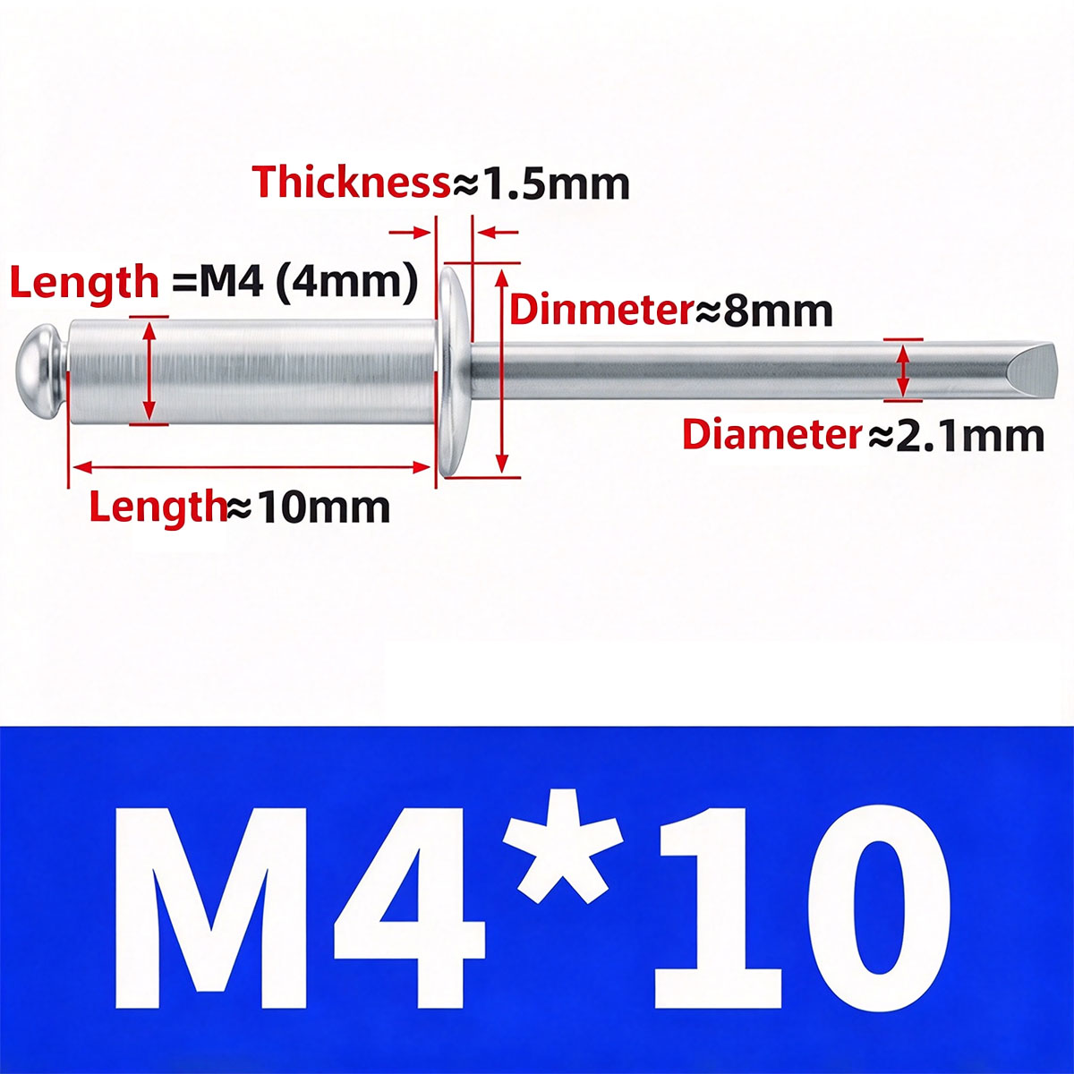 100Pcs  Aluminum Open End Blind Rivets，Aluminum Grip and Steel Mandrel Set