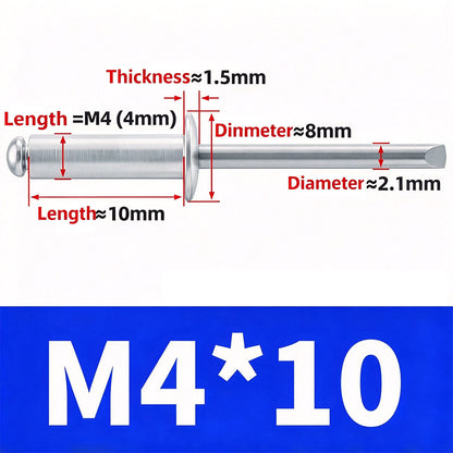 100Pcs  Aluminum Open End Blind Rivets，Aluminum Grip and Steel Mandrel Set