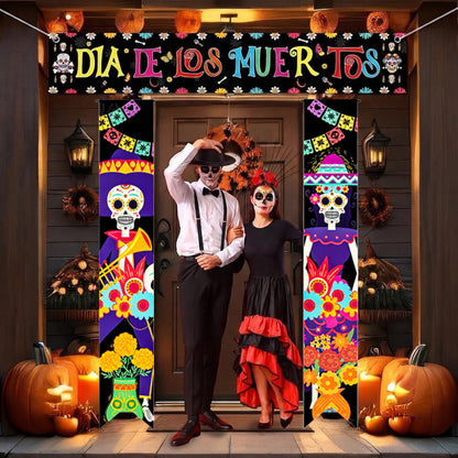Halloween Porch Signs Banner Mexico Day of The Dead