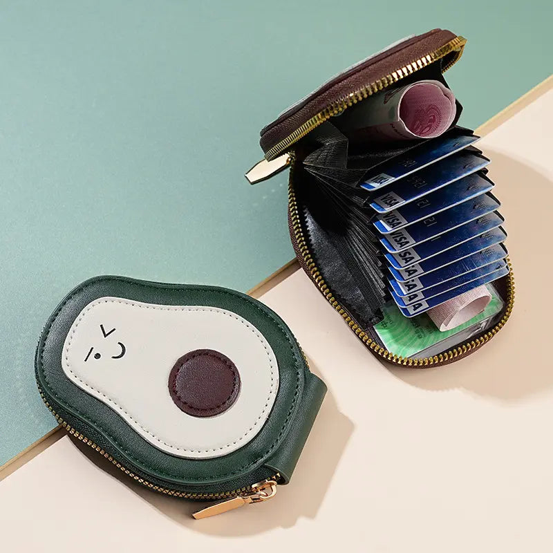 Wallet Card Holder, Cute Avocado Small Minimalist Leather Credit