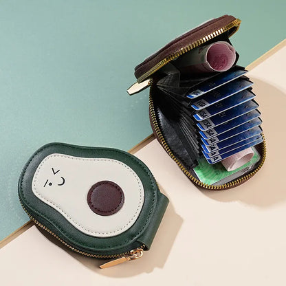 Wallet Card Holder, Cute Avocado Small Minimalist Leather Credit